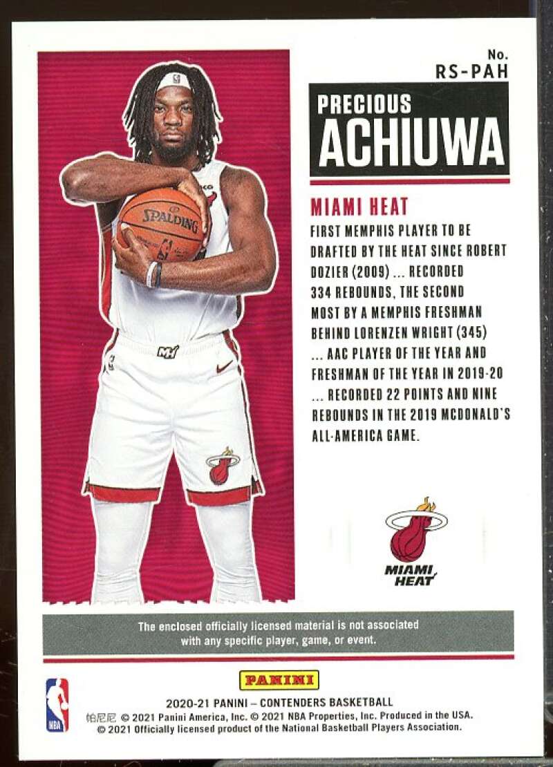 Precious Achiuwa Rookie 2020-21 Panini Contenders Rookie Ticket Swatches #30  Image 2