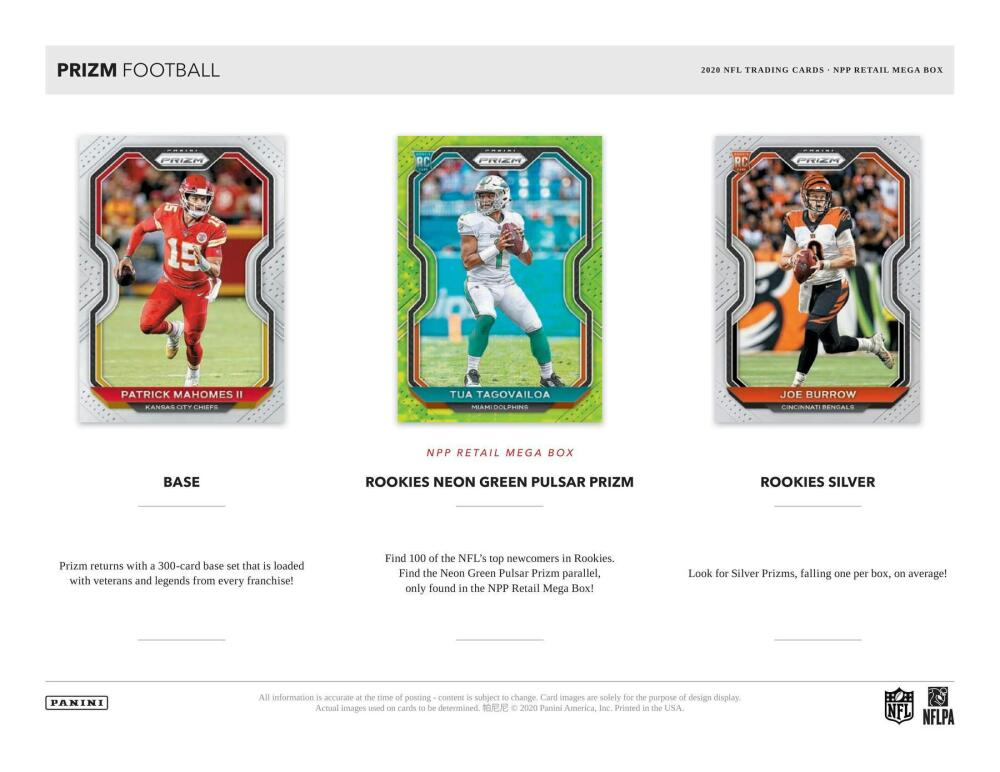 2020 Panini Prizm Football Mega Box  (Neon Green Pulsar Prizms) Image 5