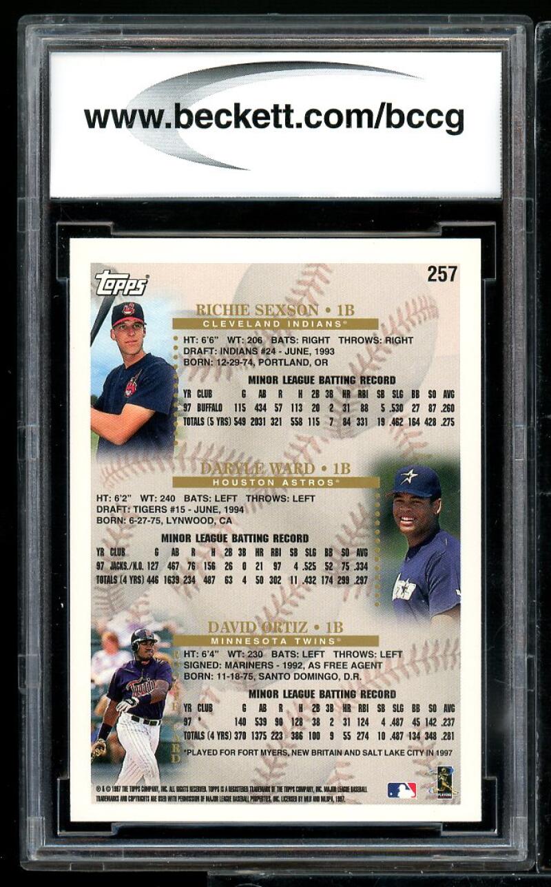 1998 Topps #257 David Ortiz Rookie Card BGS BCCG 10 Mint+ Image 2