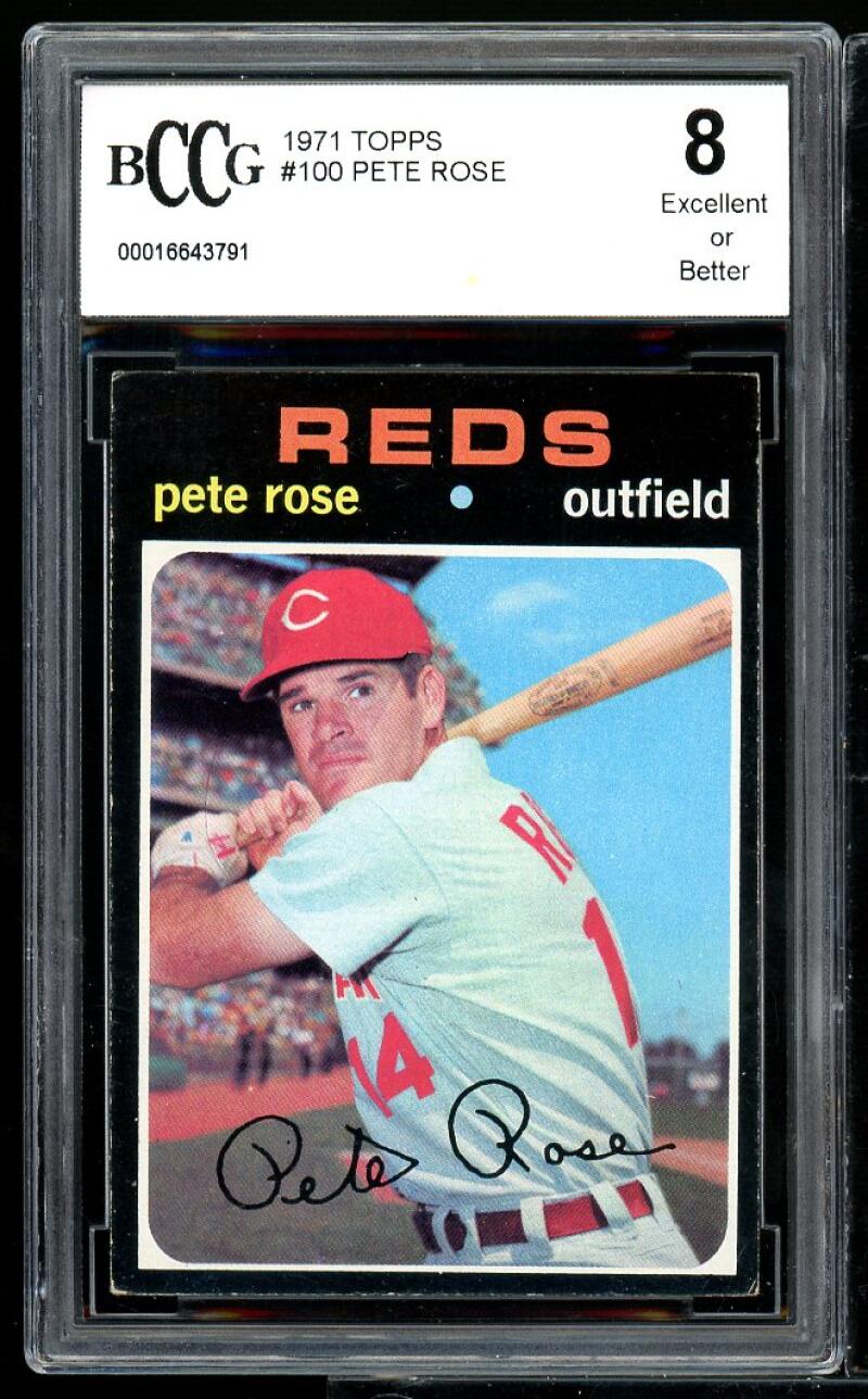 1971 Topps #100 Pete Rose Card BGS BCCG 8 Excellent+ Image 1
