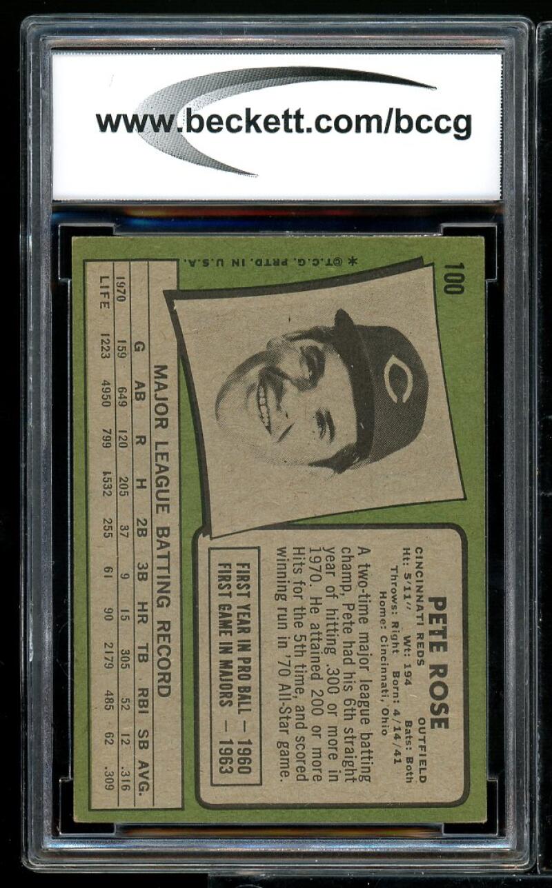 1971 Topps #100 Pete Rose Card BGS BCCG 8 Excellent+ Image 2