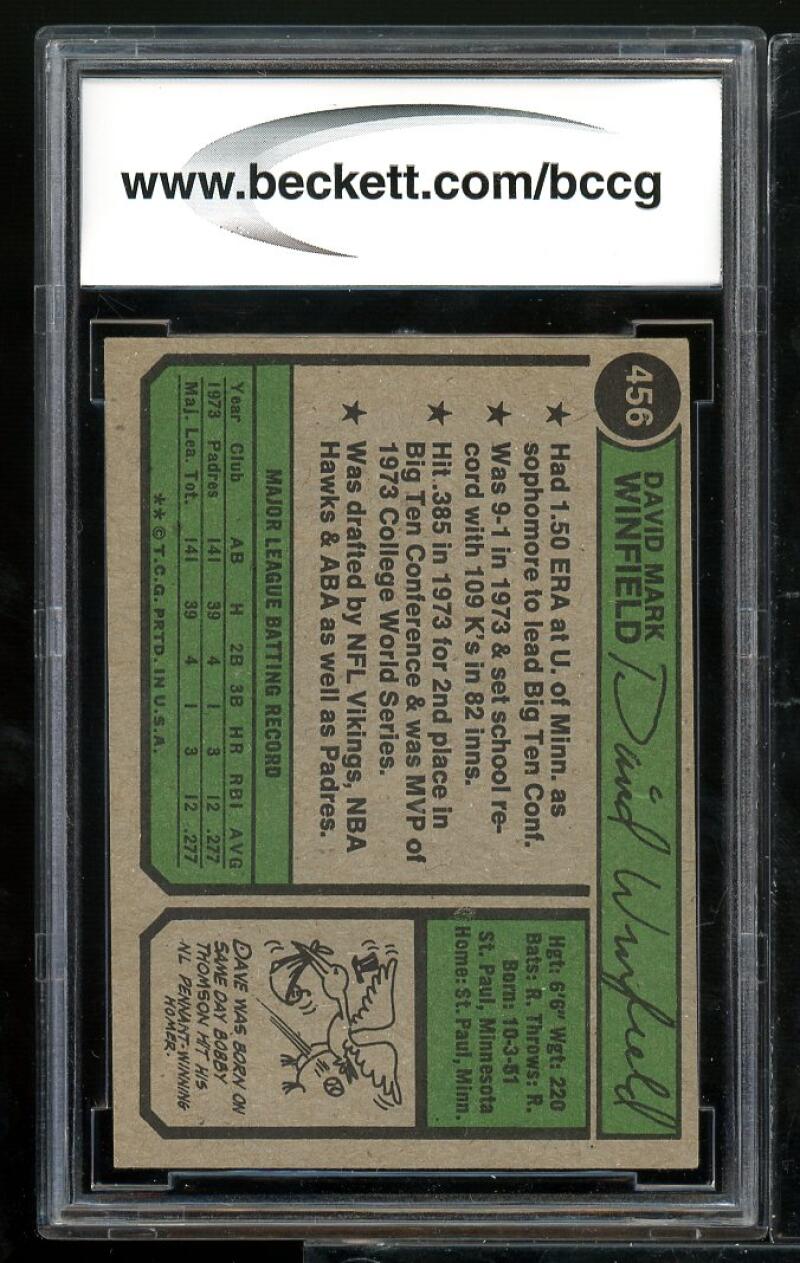 1974 Topps #456 Dave Winfield Rookie Card BGS BCCG 9 Near Mint+ Image 10