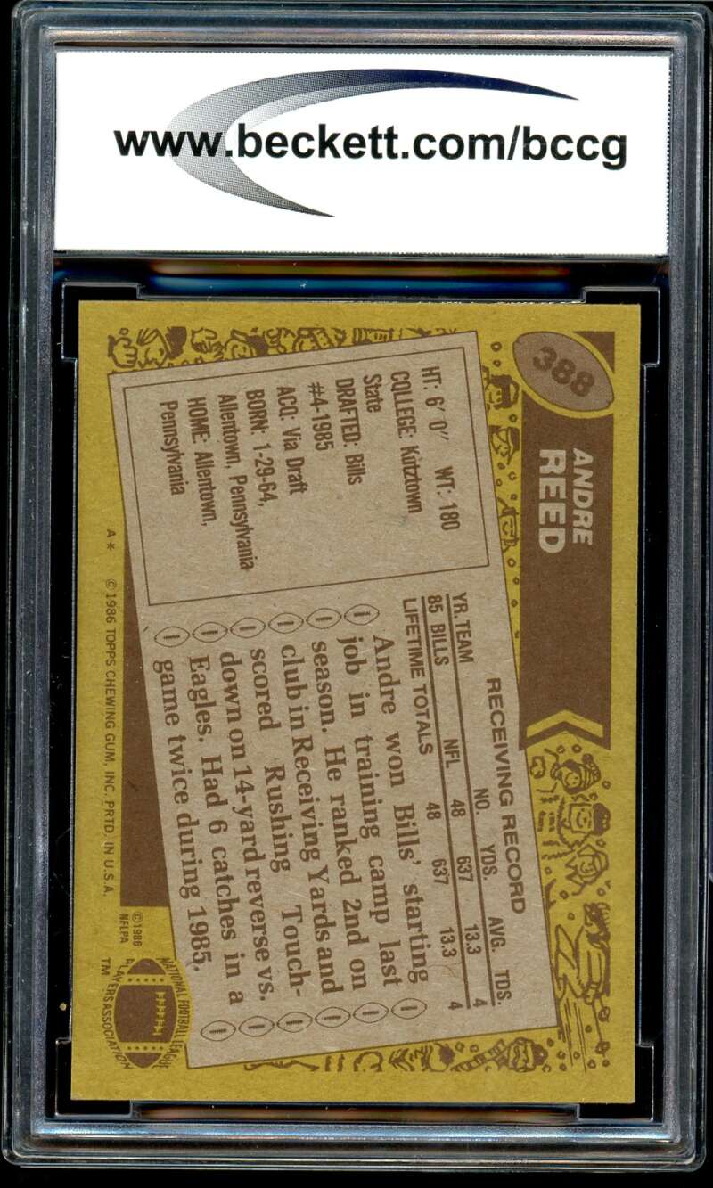 Andre Reed Rookie Card 1986 Topps #388 BGS BCCG 9 Image 2