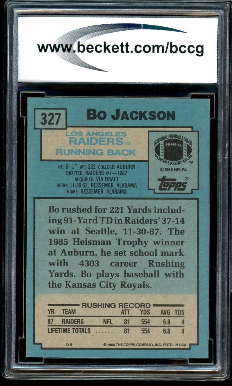 Bo Jackson Rookie Card 1988 Topps #327 BGS BCCG 7 Image 2