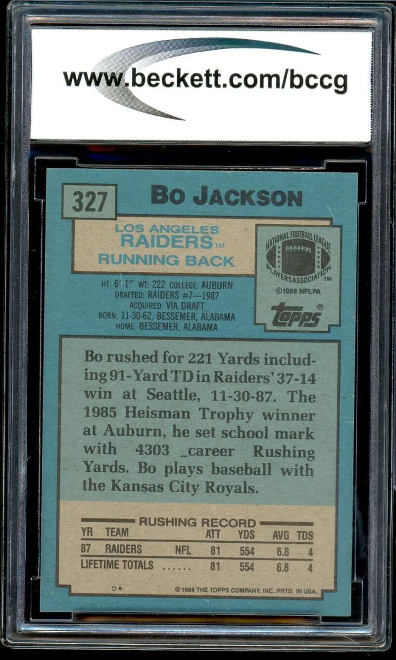 Bo Jackson Rookie Card 1988 Topps #327 BGS BCCG 9 Image 2