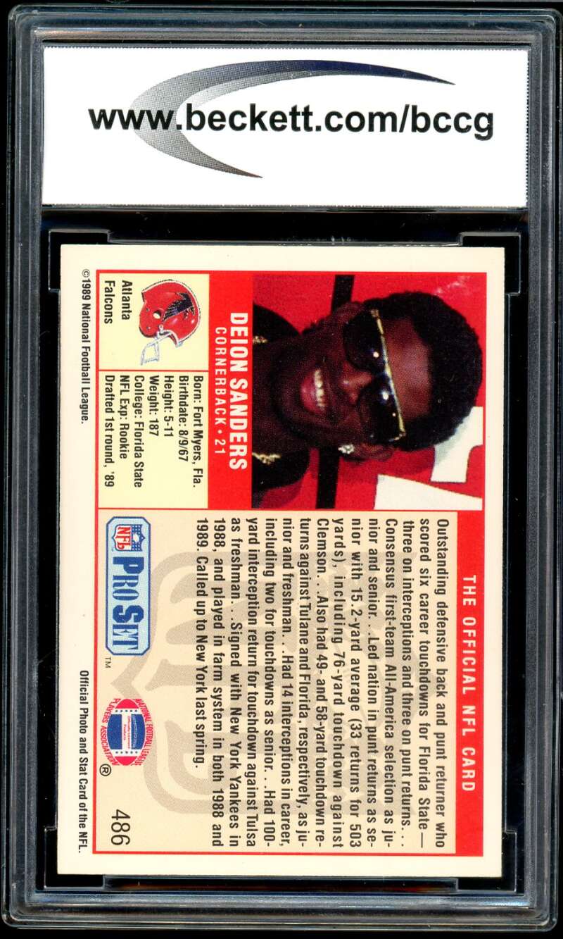 Deion Sanders Rookie Card 1989 Pro Set #486 BGS BCCG 10 Image 2