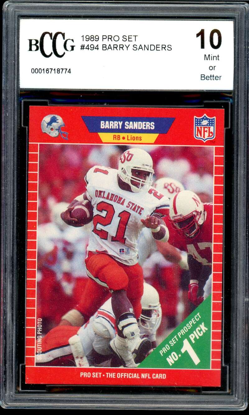 Barry Sanders Rookie Card 1989 Pro Set #494 BGS BCCG 10 Image 1