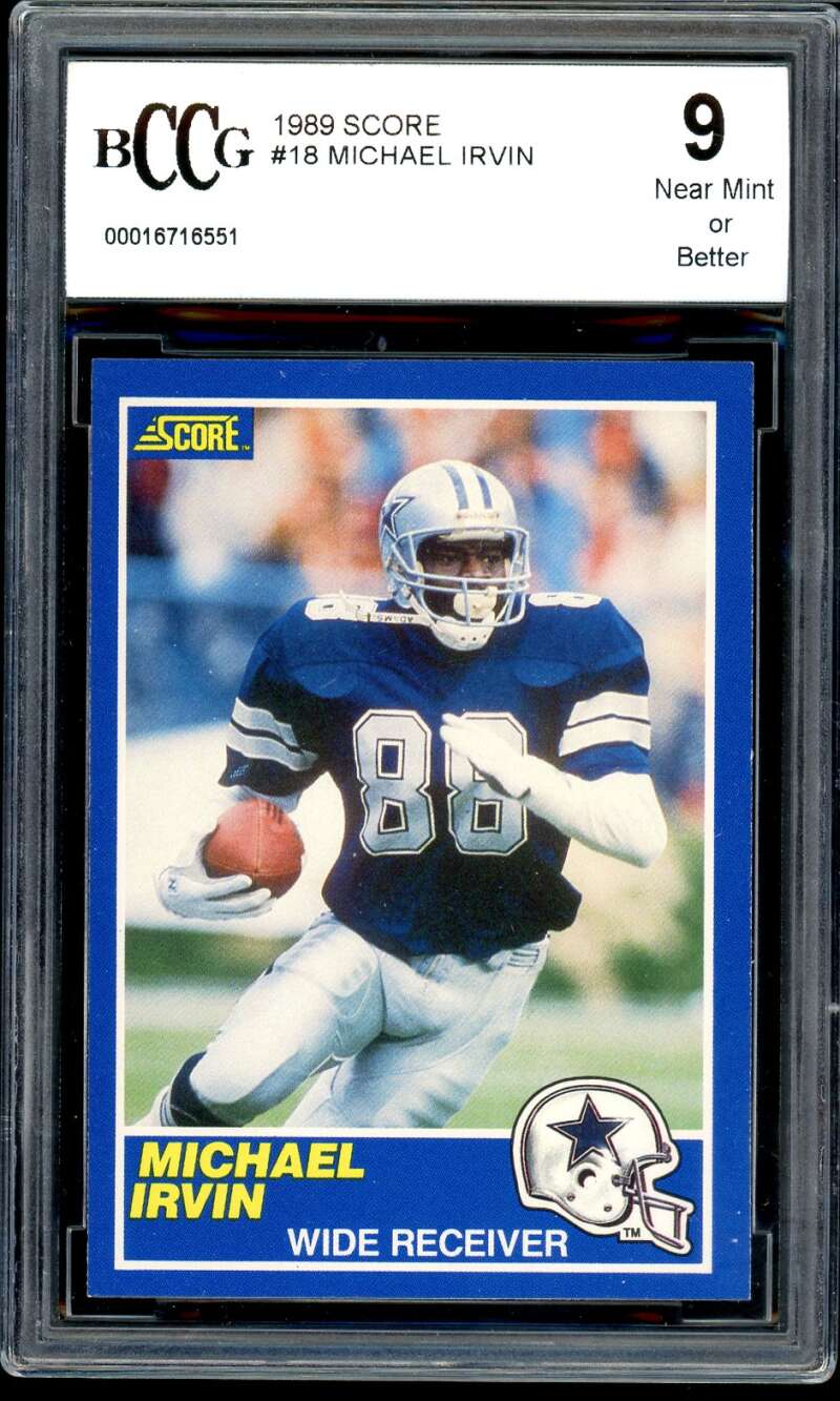 Michael Irvin Rookie Card 1989 Score #18 BGS BCCG 9 Image 1