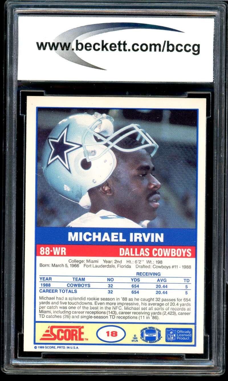 Michael Irvin Rookie Card 1989 Score #18 BGS BCCG 9 Image 2