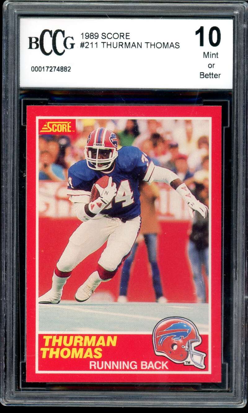 Thurman Thomas Rookie Card 1989 Score #211 BGS BCCG 10 Image 1