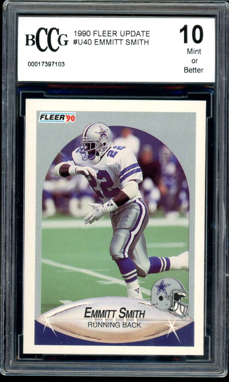 Emmitt Smith Rookie Card 1990 Fleer Update #U-40 BGS BCCG 10 Image 1