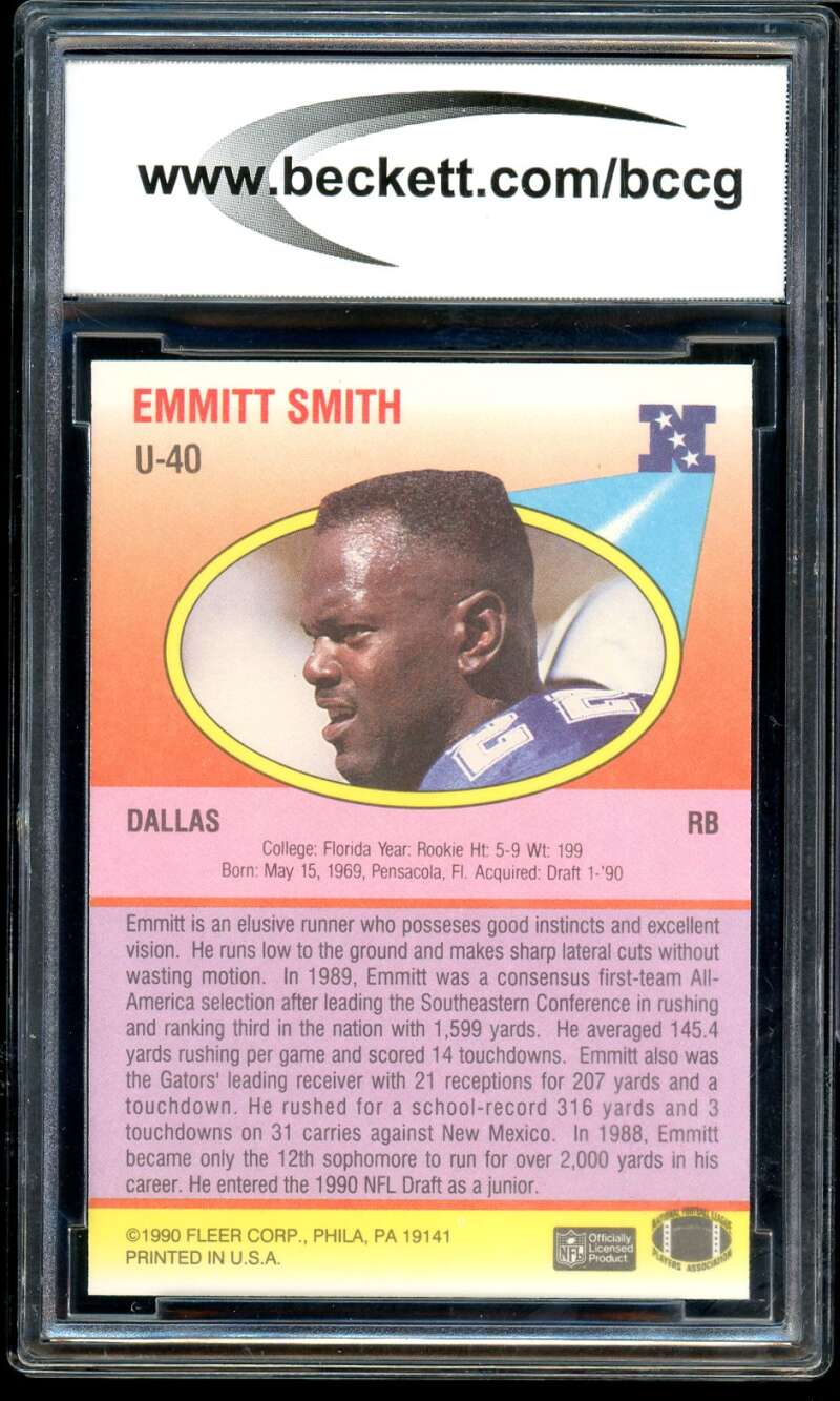 Emmitt Smith Rookie Card 1990 Fleer Update #U-40 BGS BCCG 10 Image 2