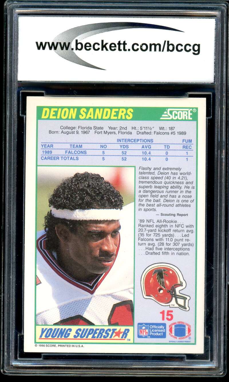 Deion Sanders Card 1990 Score Young Superstars #15 BGS BCCG 9 Image 2