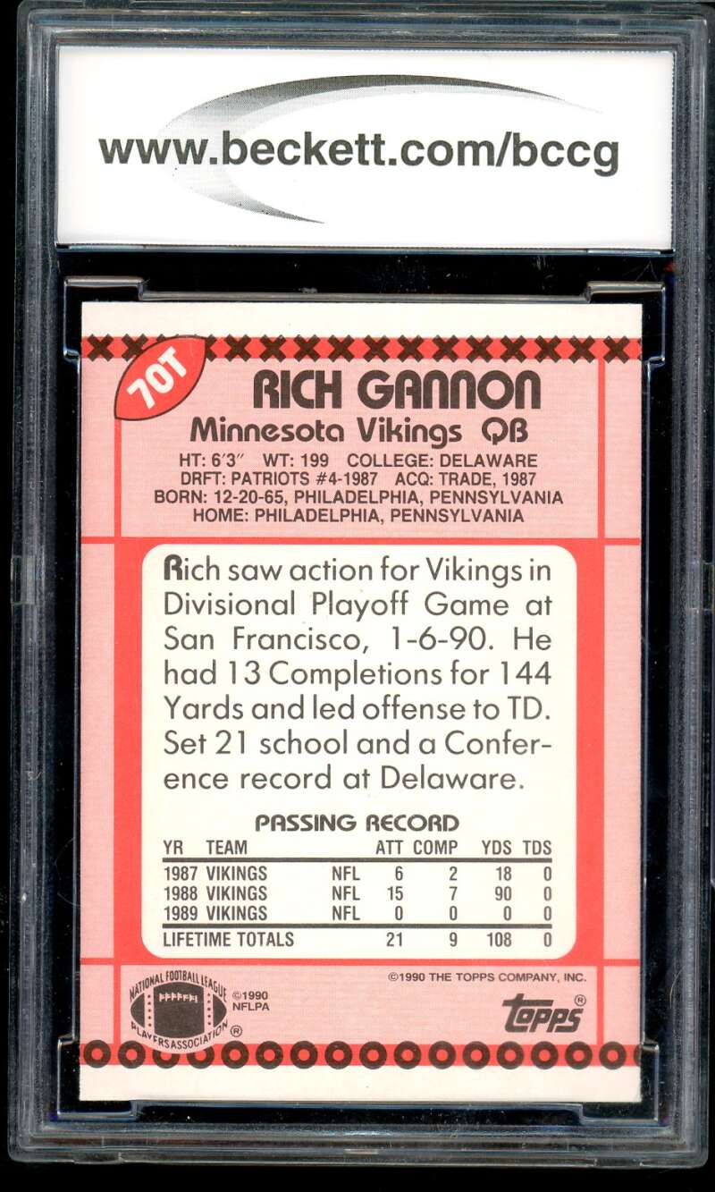 Rich Gannon Rookie Card 1990 Topps Traded #70T BGS BCCG 10 Image 2