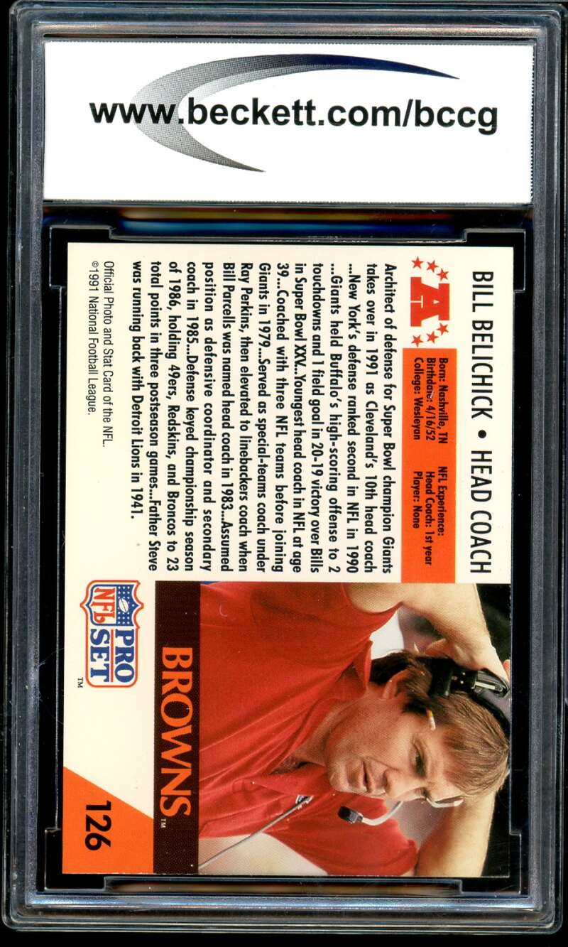 Bill Belichick Rookie Card 1991 Pro Set #126 BGS BCCG 9 Image 2