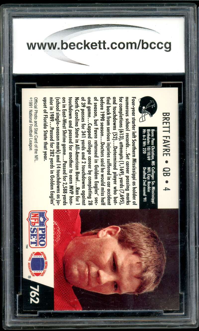 Brett Favre Rookie Card 1991 Pro Set #762 BGS BCCG 10 Image 2