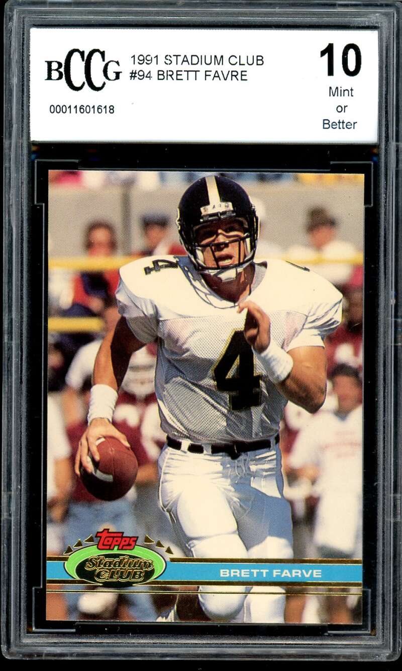 Brett Favre Rookie Card 1991 Stadium Club #94 BGS BCCG 10 Image 1