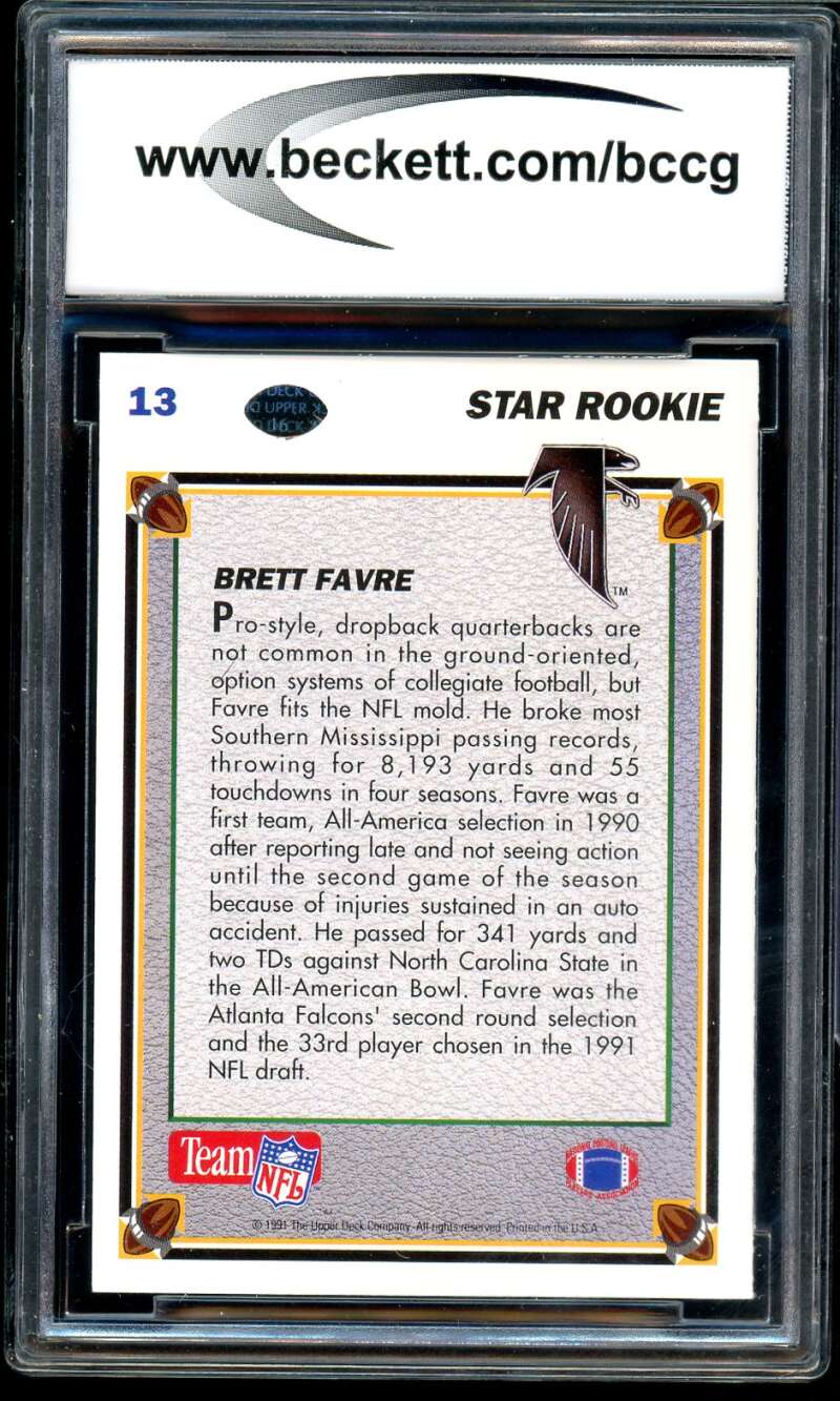 Brett Favre Rookie Card 1991 Upper Deck #13 BGS BCCG 10 Image 2