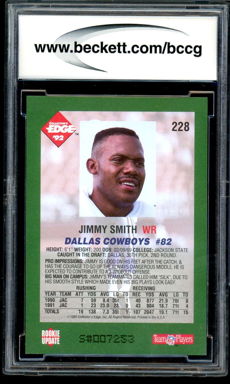 Jimmy Smith Rookie Card 1992 Collector's Edge #228 BGS BCCG 10 Image 2