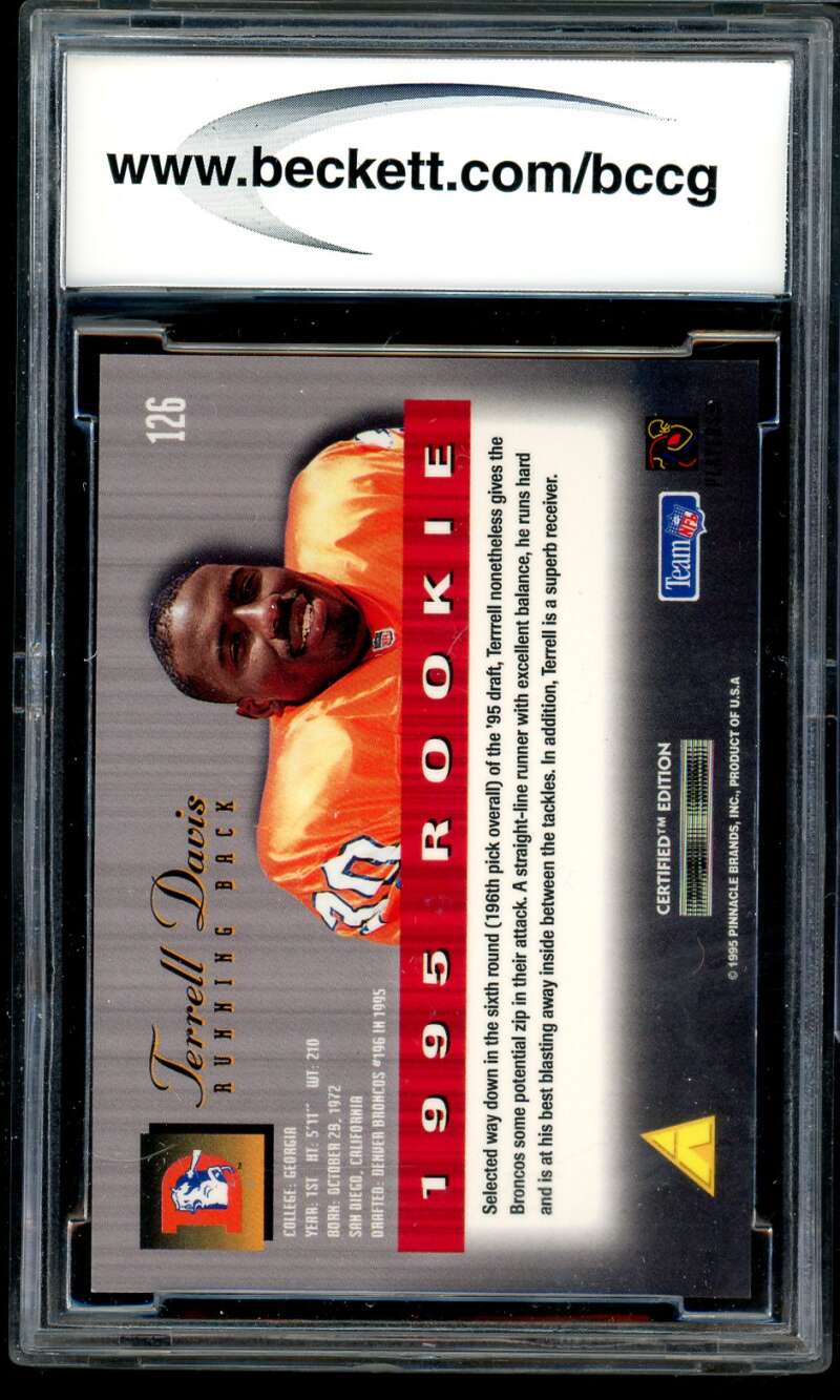 Terrell Davis Rookie Card 1995 Select Certified #126 BGS BCCG 10 Image 2