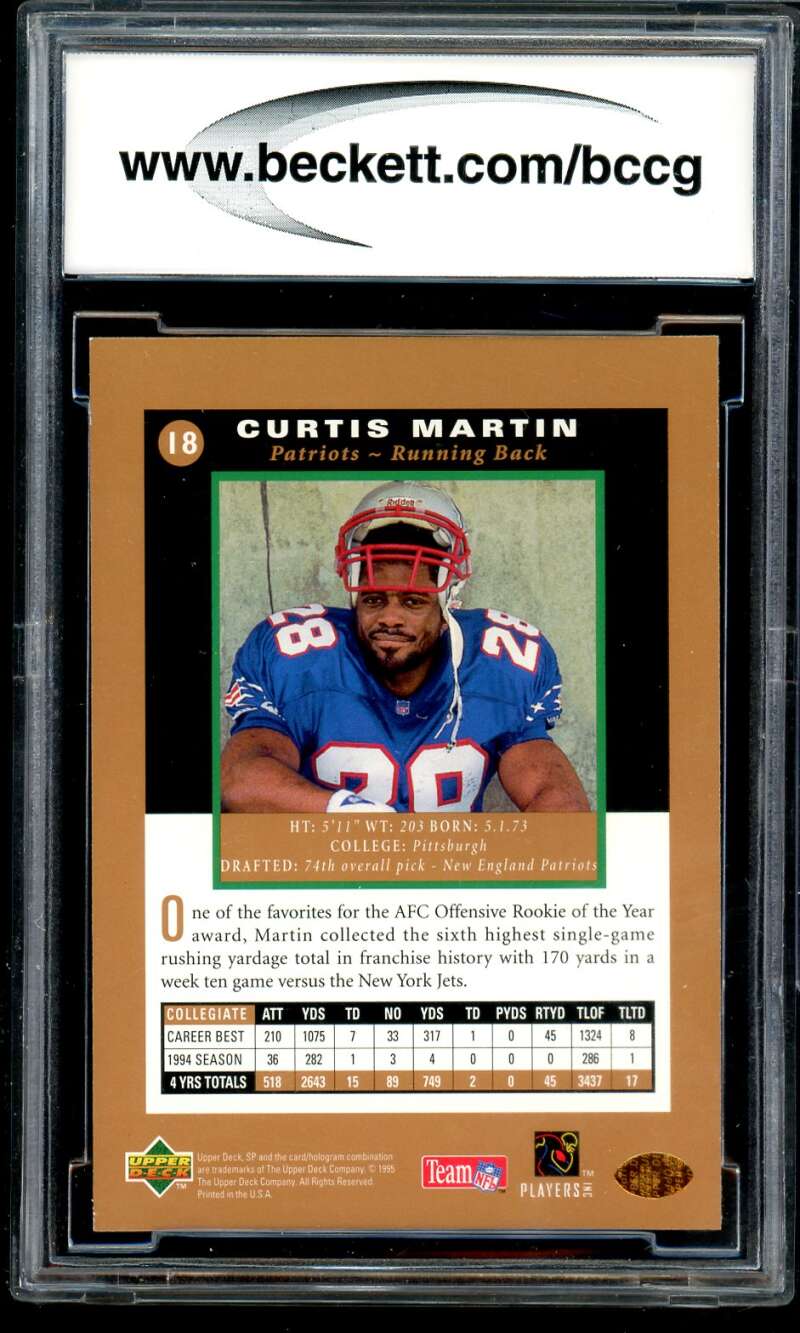 Curtis Martin Rookie Card 1995 SP #18 BGS BCCG 10 Image 2