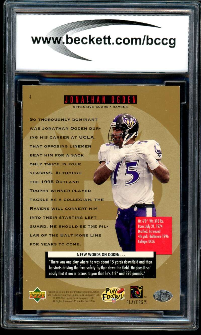 Jonathan Ogden Rookie Card 1996 SP #4 BGS BCCG 10 Image 2