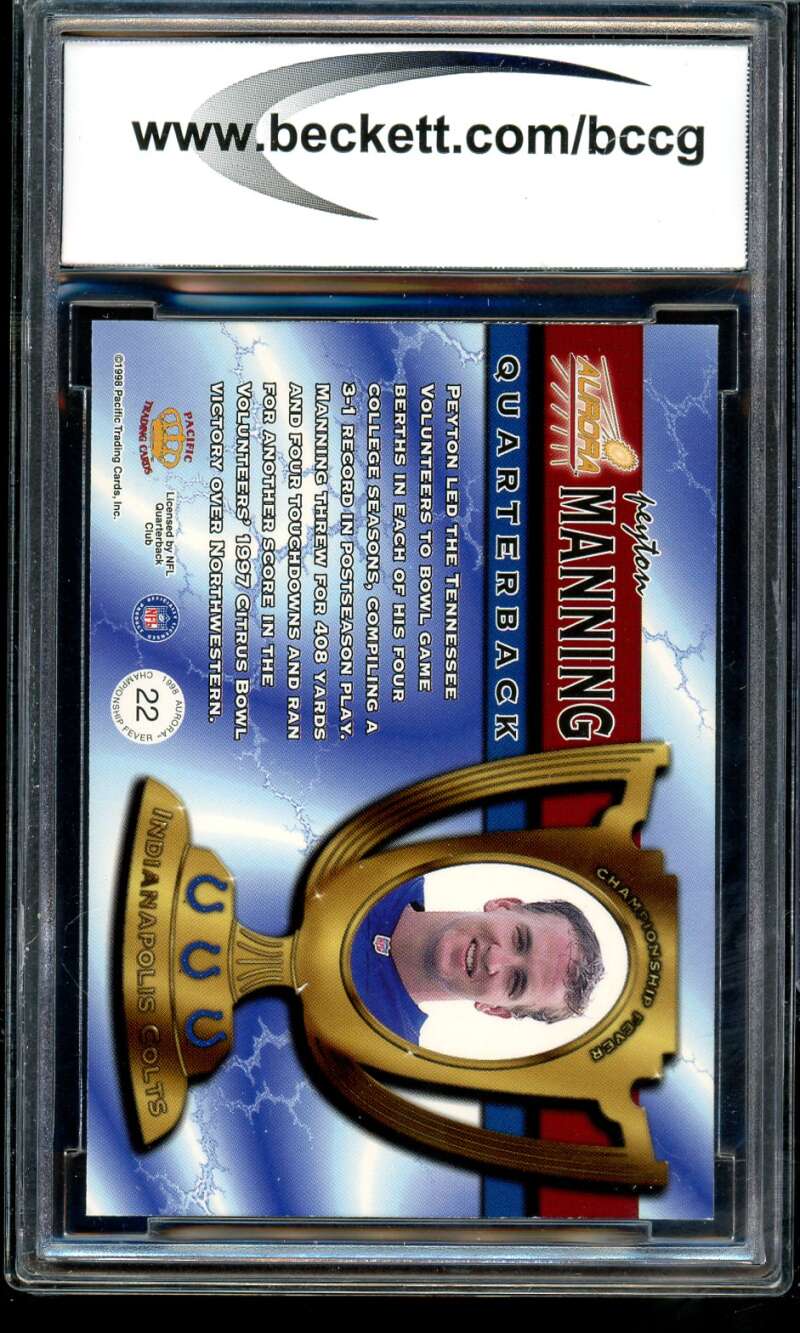 Peyton Manning Rookie Card 1998 Aurora Championship Fever #22 BGS BCCG 9 Image 2