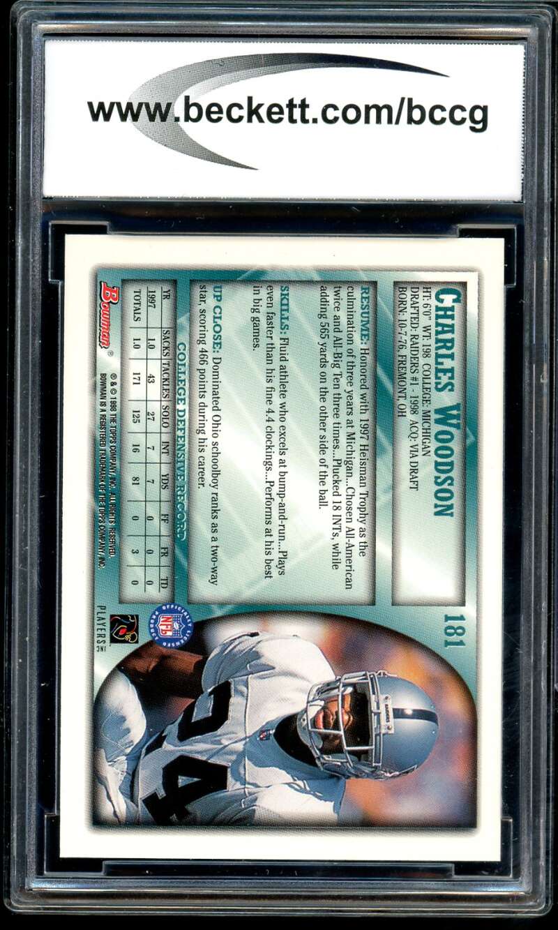 Charles Woodson Rookie Card 1998 Bowman #181 BGS BCCG 9 Image 2