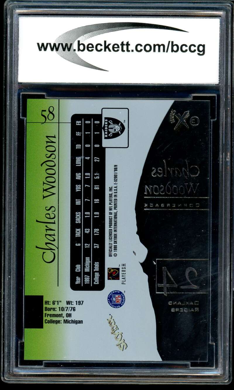 Charles Woodson Rookie Card 1998 E-X2001 #58 BGS BCCG 10 Image 2