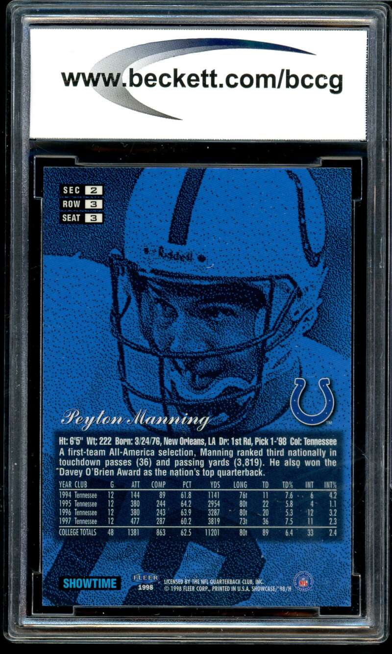 Peyton Manning Rookie Card 1998 Flair Showcase Row 3 #3 BGS BCCG 9 Image 2