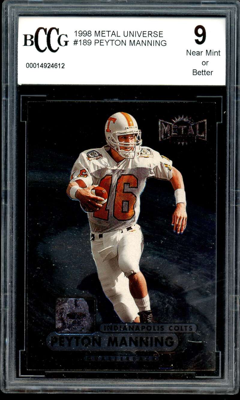 Peyton Manning Rookie Card 1998 Metal Universe #189 BGS BCCG 9 Image 1