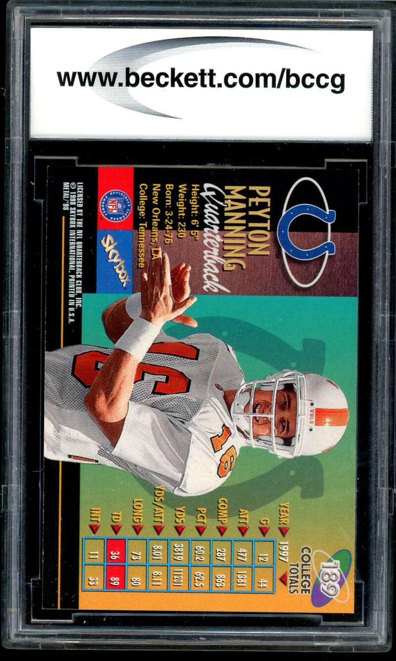 Peyton Manning Rookie Card 1998 Metal Universe #189 BGS BCCG 9 Image 2