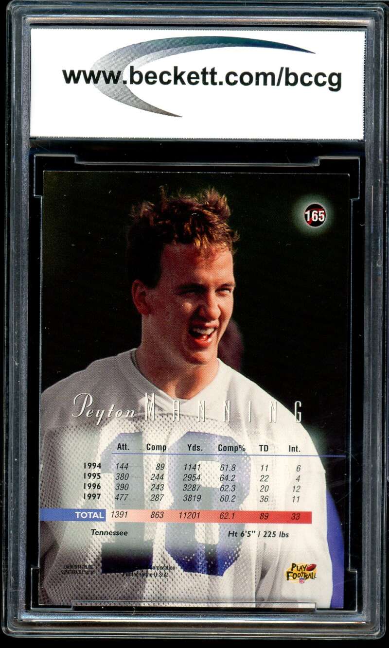 Peyton Manning Rookie Card 1998 Playoff Prestige Retail #165 BGS BCCG 10 Image 2
