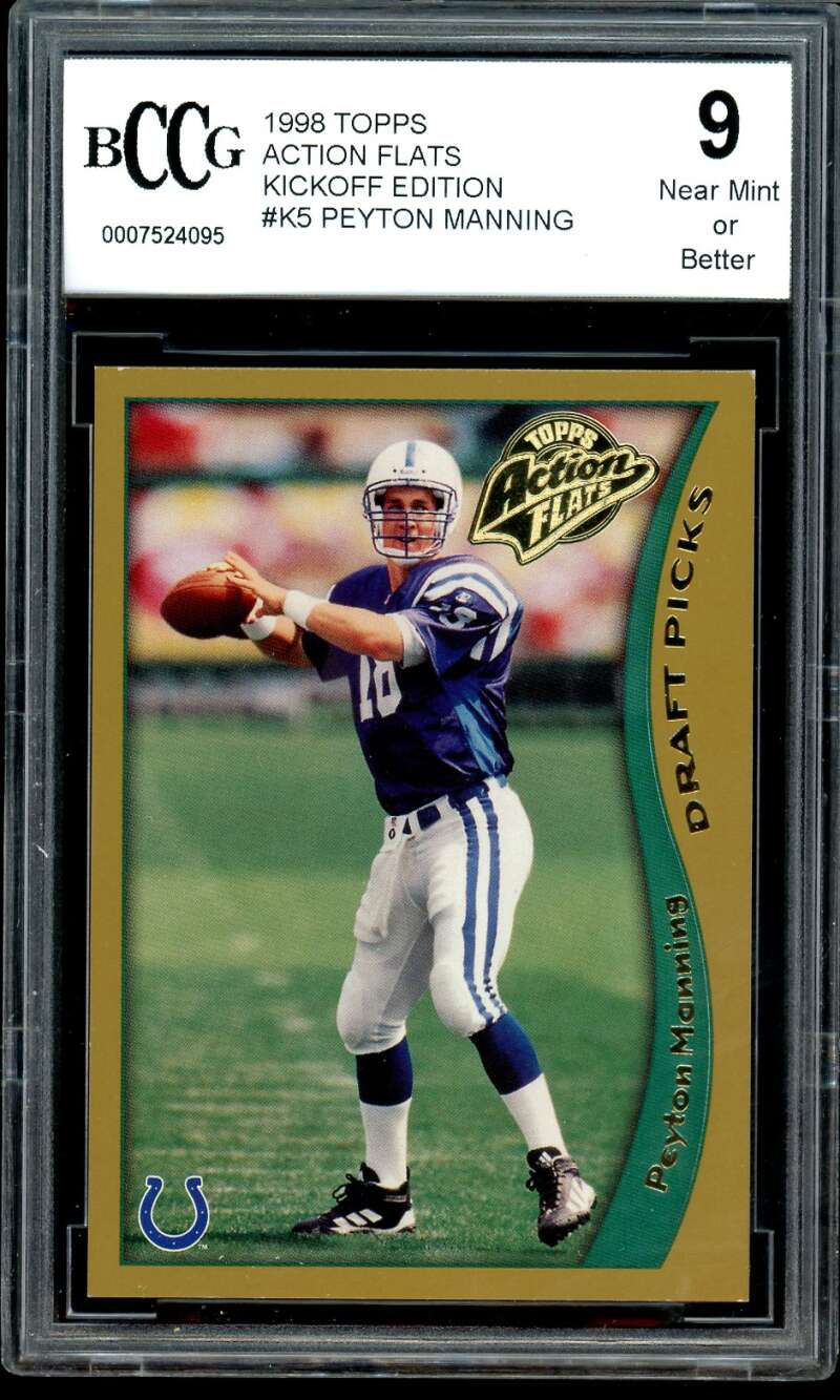 Peyton Manning Rookie Card 1998 Topps Action Flats #K5 BGS BCCG 9 Image 1