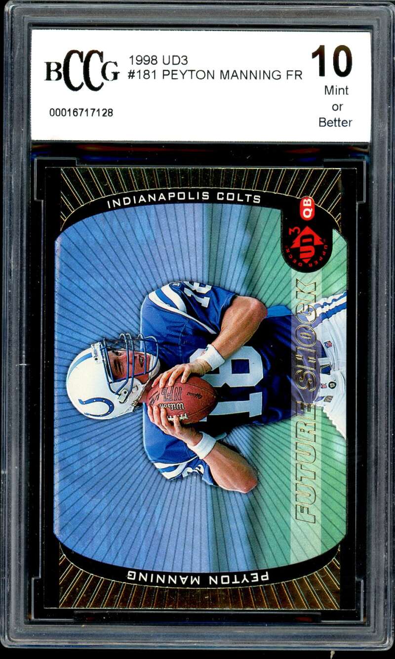Peyton Manning Rookie Card 1998 UD3 #181 BGS BCCG 10 Image 1