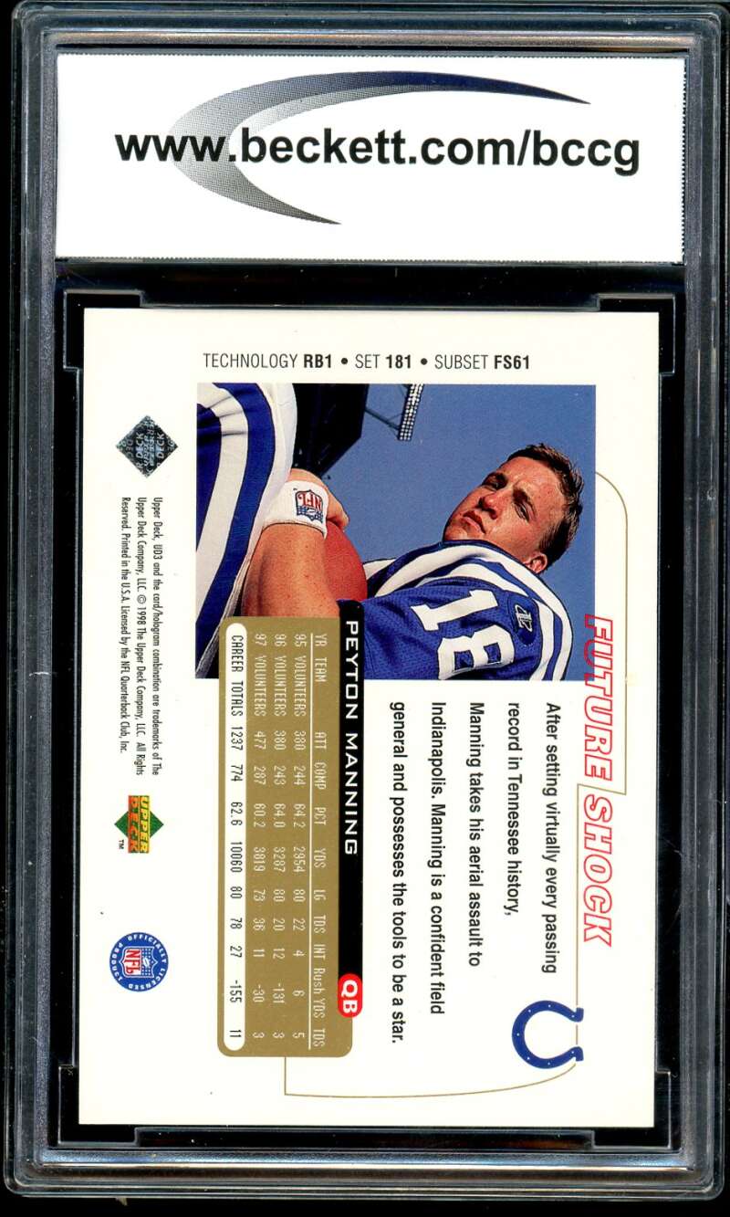 Peyton Manning Rookie Card 1998 UD3 #181 BGS BCCG 10 Image 2