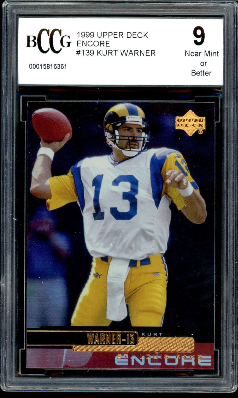 Kurt Warner Rookie Card 1999 Upper Deck Encore #139 BGS BCCG 9 Image 1