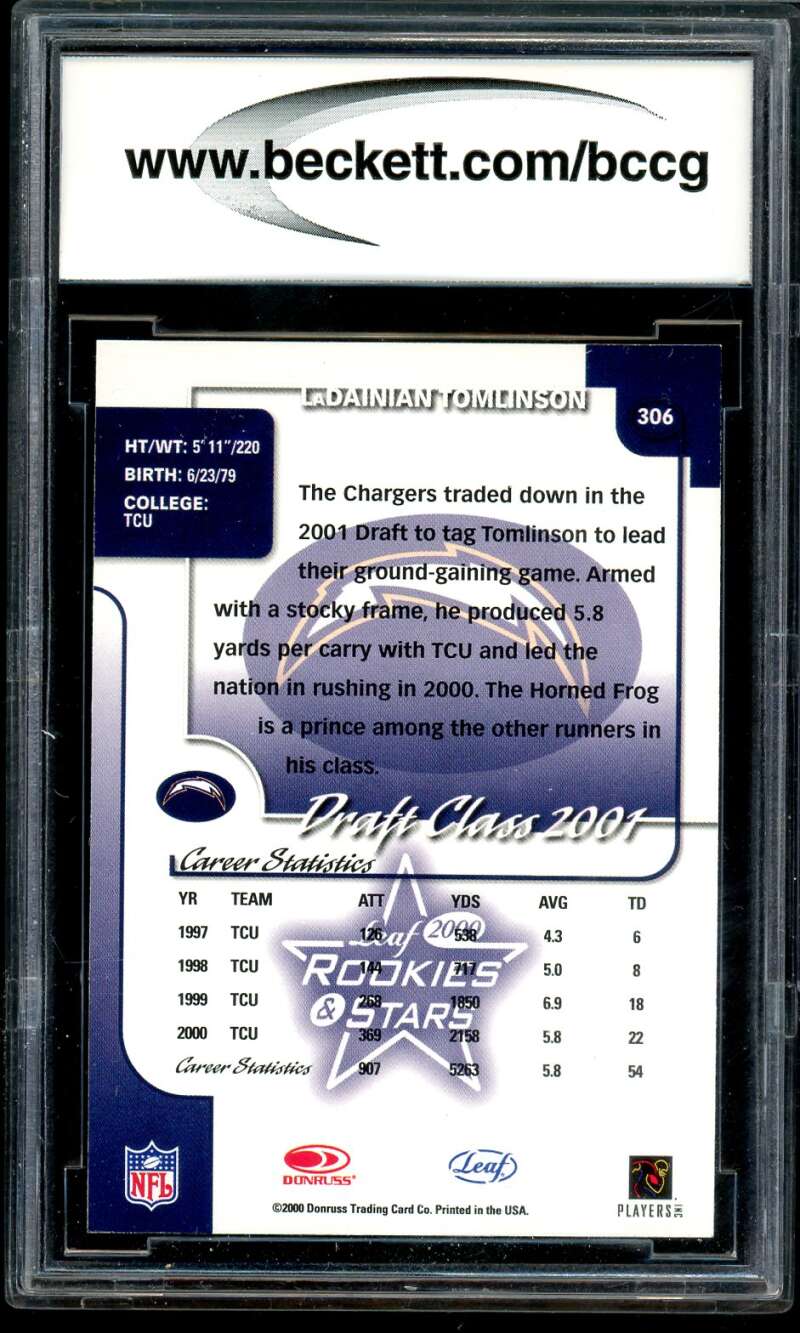 LaDainian Tomlinson Rookie Card 2000 Rookies &amp; Stars #306 BGS BCCG 10 Image 2