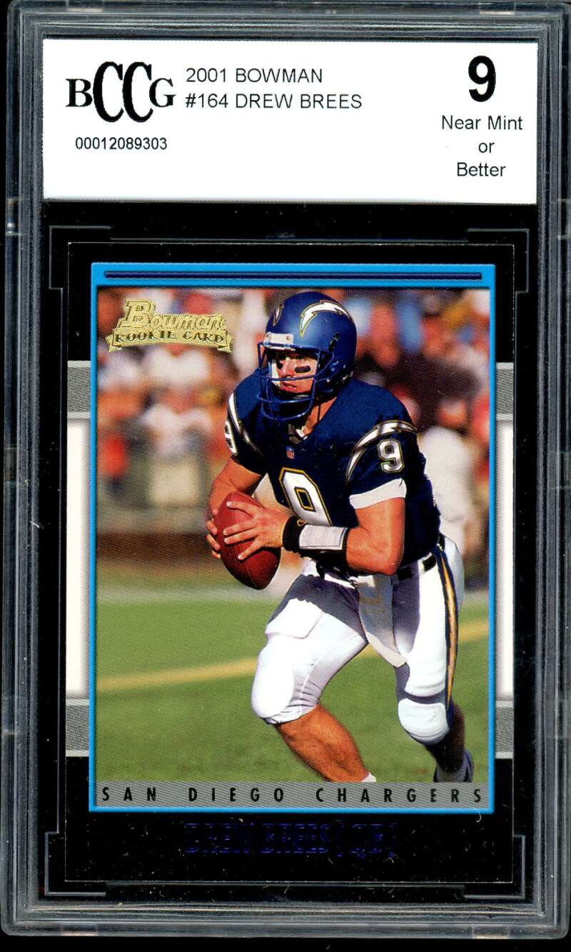 Drew Brees Rookie Card 2001 Bowman #164 BGS BCCG 9 Image 1
