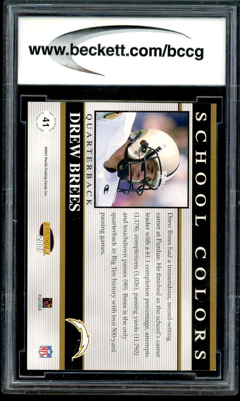 Drew Brees Rookie Card 2001 Pacific Invincible School Colors #41 BGS BCCG 10 Image 2