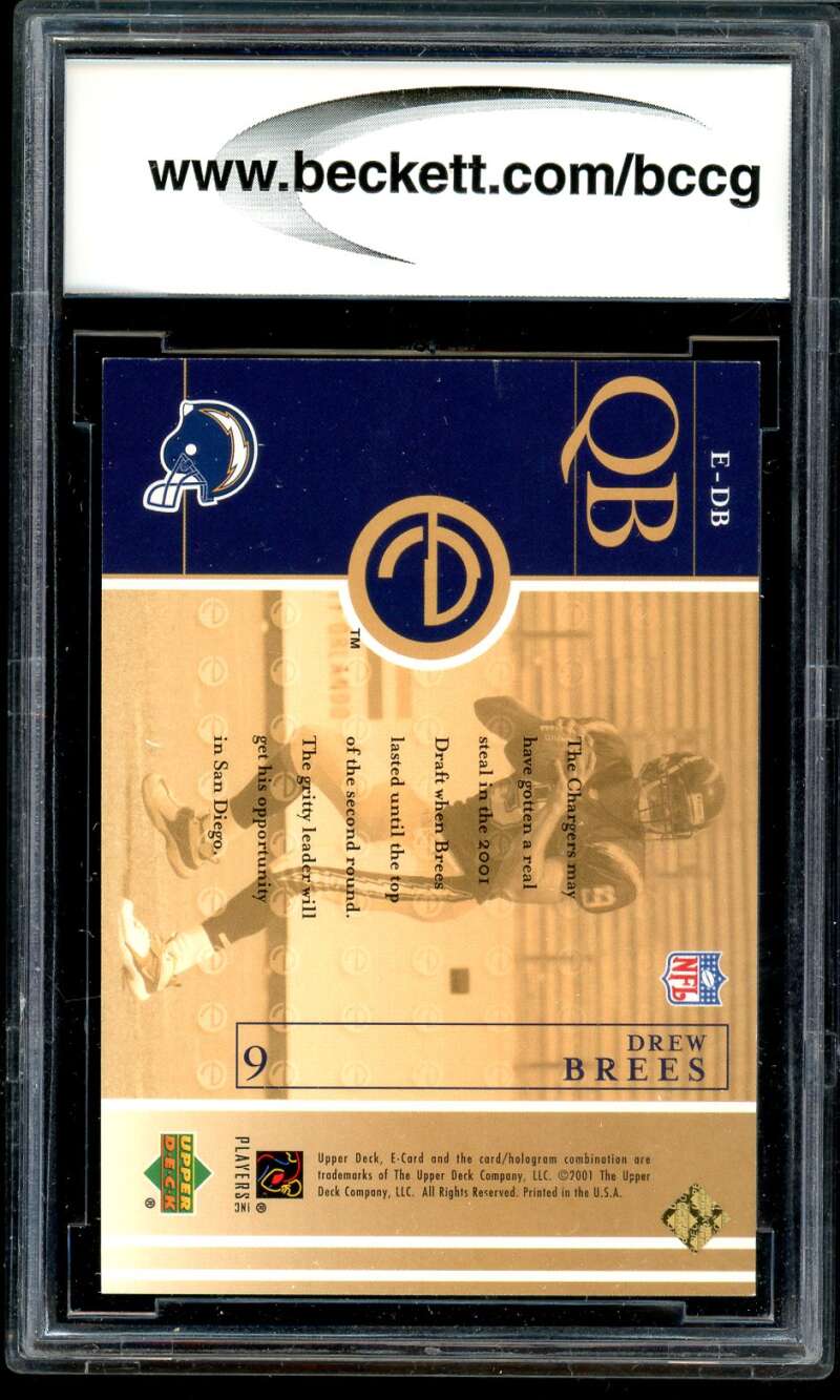 Drew Brees Rookie Card 2001 Upper Deck E-Card #Edb BGS BCCG 9 Image 2