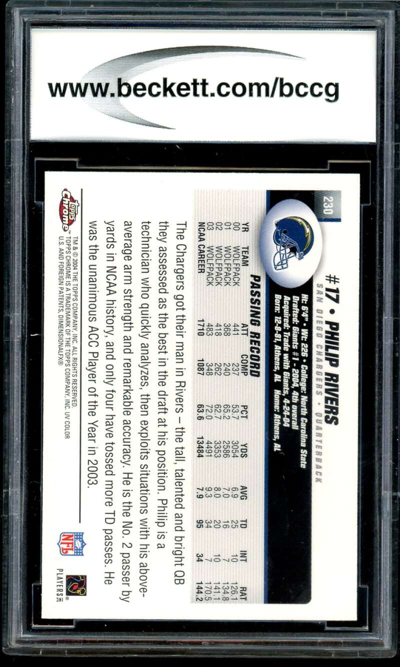 Philip Rivers Rookie Card 2004 Topps Chrome #230 BGS BCCG 10 Image 2