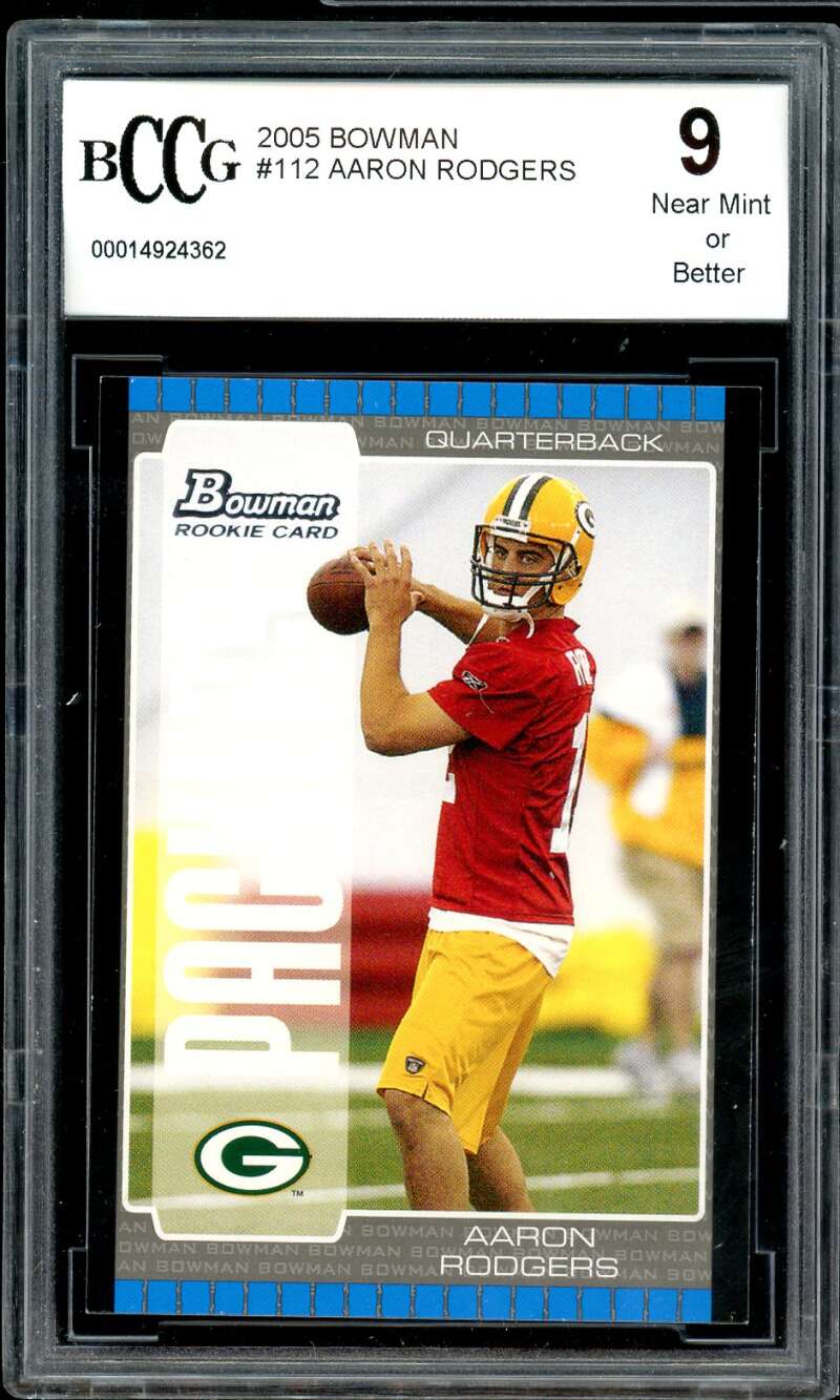 Aaron Rodgers Rookie Card 2005 Bowman #112 BGS BCCG 9 Image 1