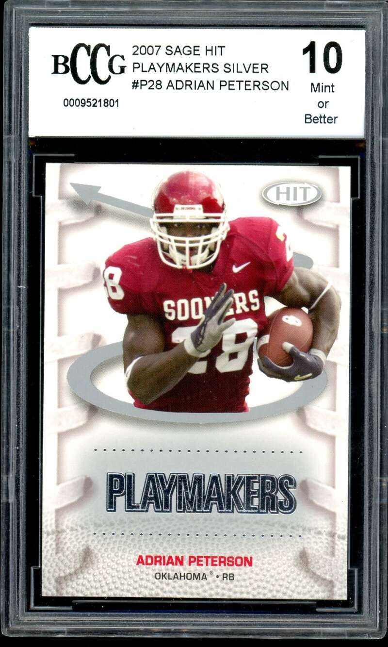 Adrian Peterson Rookie Card 2007 Sage Hit Playmakers Silver #P28 BGS BCCG 10 Image 1