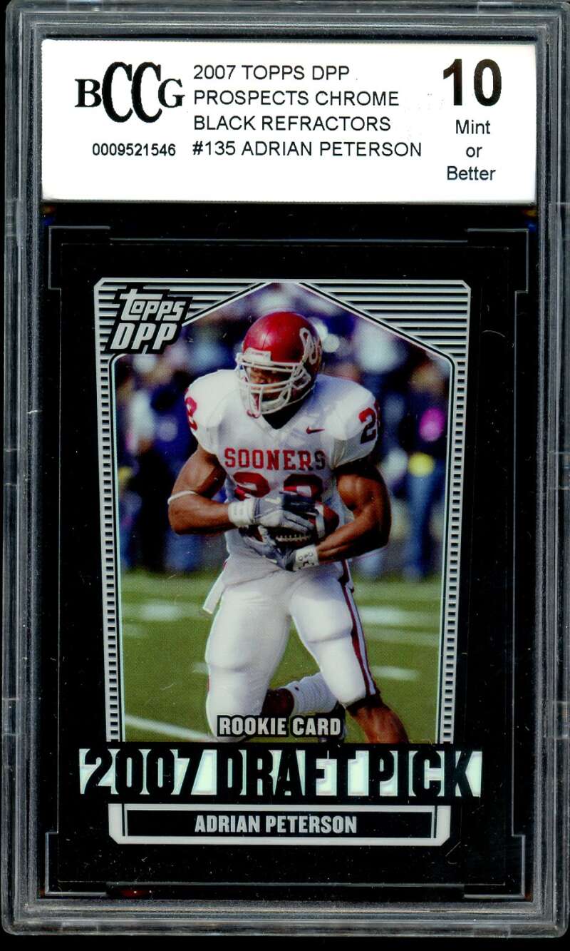 Adrian Peterson Rookie 2007 Topps Dpp Prospect Chrome Black Ref #135 BGS BCCG 10 Image 1