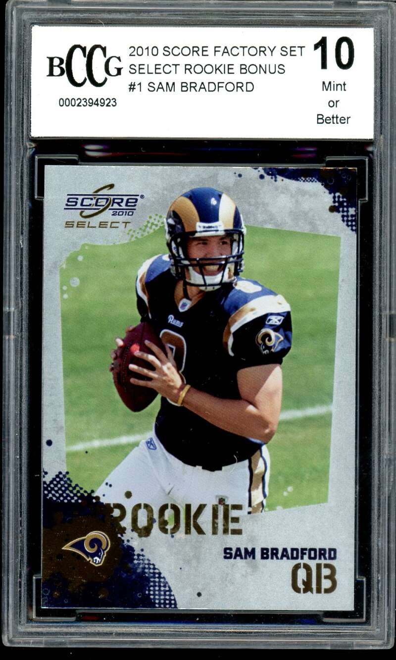 Sam Bradford Rookie Card 2010 Score Factory Set Rookei Bonus #1 BGS BCCG 10 Image 1