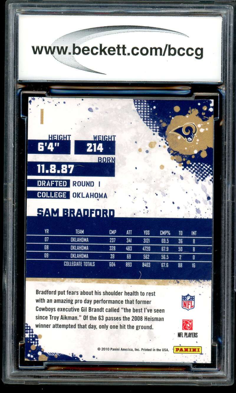 Sam Bradford Rookie Card 2010 Score Factory Set Rookei Bonus #1 BGS BCCG 10 Image 2