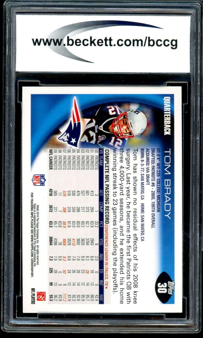 Tom Brady Card 2010 Topps #30 BGS BCCG 10 Image 2