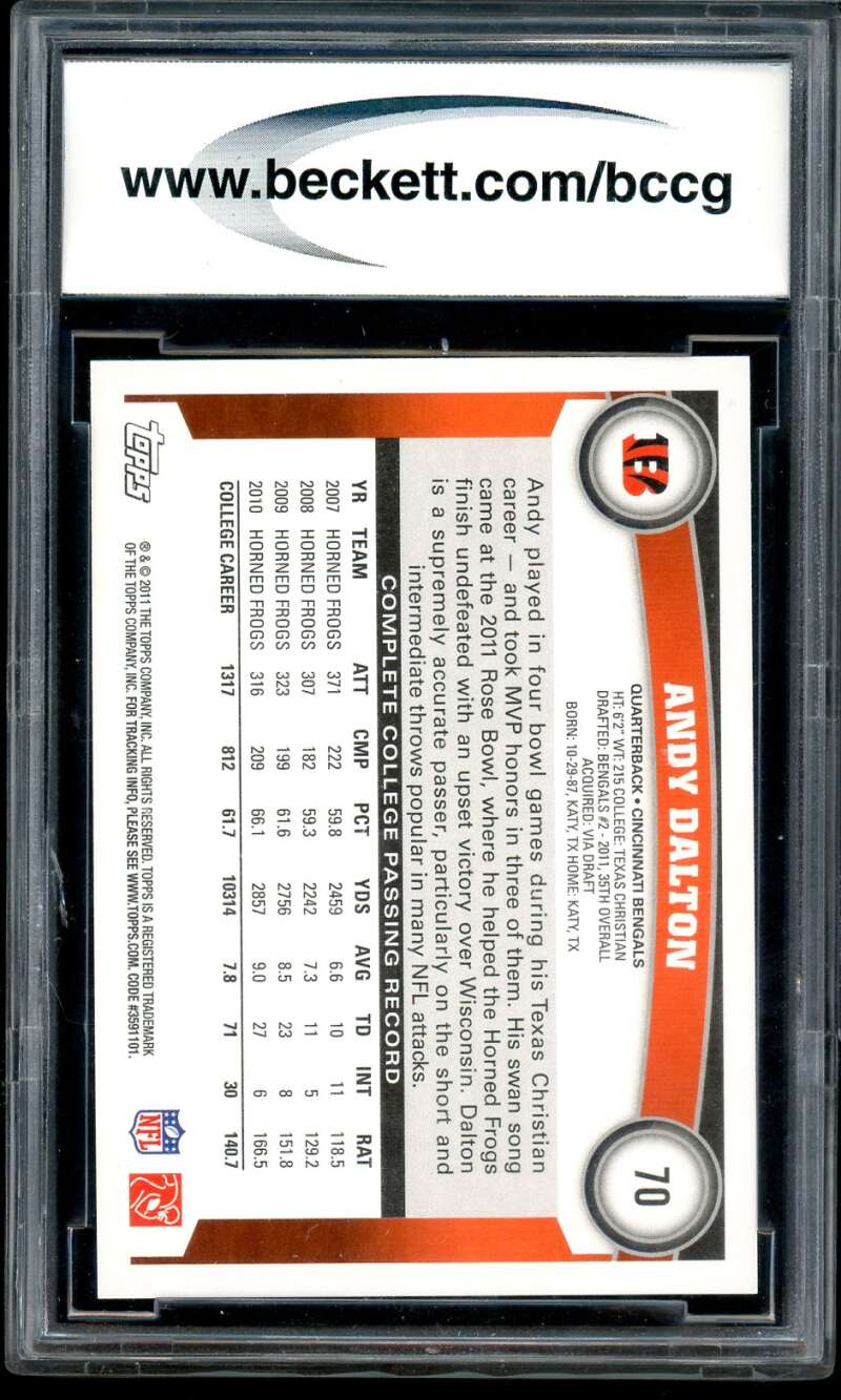 Andy Dalton Rookie Card 2011 Topps #70A BGS BCCG 10 Image 2