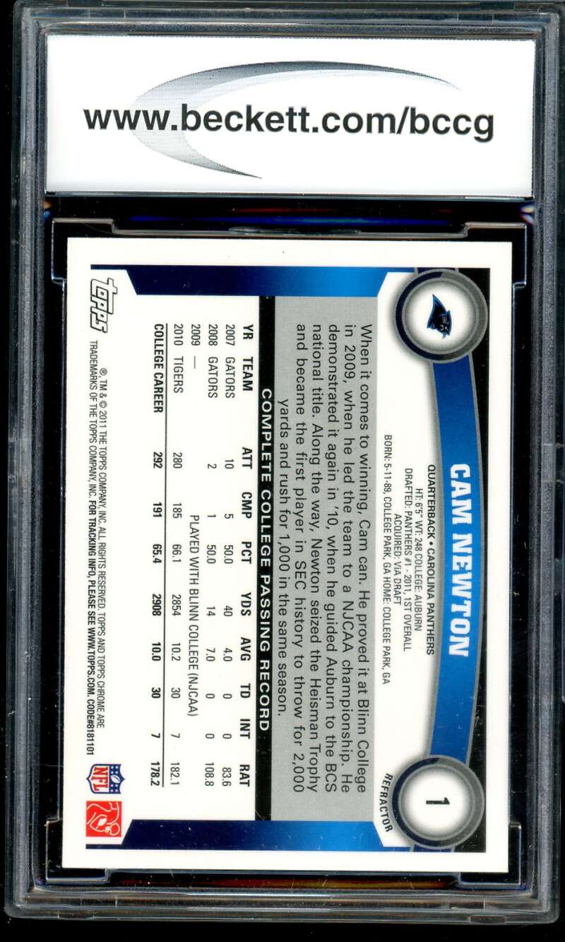 Cam Newton Rookie Card 2011 Topps Chrome Orange Refractors #1 BGS BCCG 10 Image 2